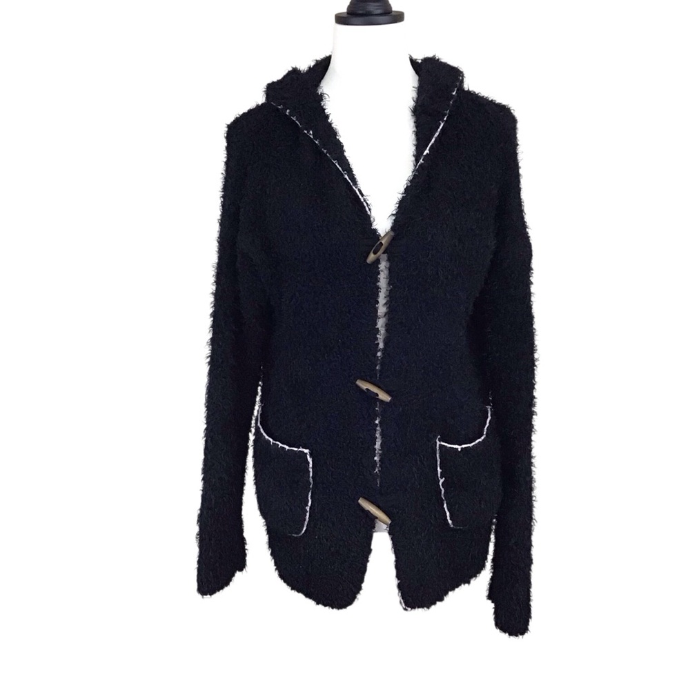 Wonderly‎ Stardust Black Hooded Eyelash Cardigan Sweater S Toggle Buttons